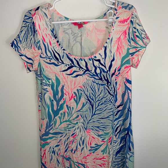 Lilly Pulitzer WYNNE MAXI DRESS Crew Blue Tint Kaleidoscope Coral Print Meidum - Picture 5 of 13